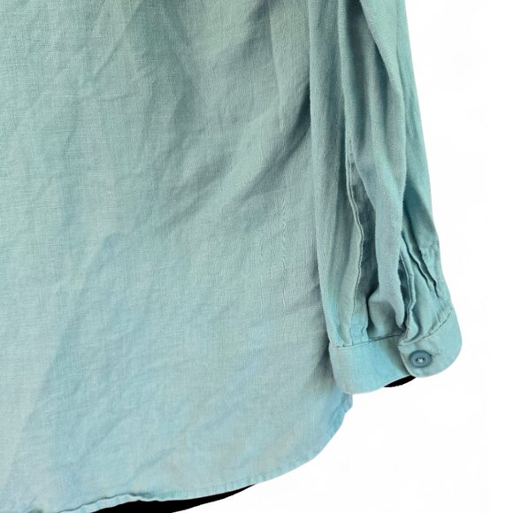 L.L.Bean Womens Medium Turquoise Linen Button-Down Long Sleeve Shirt Pintuck - Picture 4 of 9